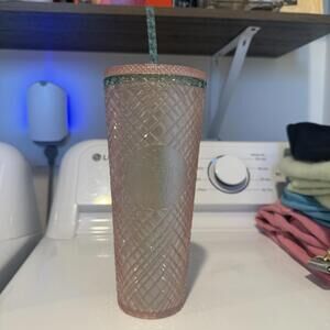Starbucks 2023 Summer Jeweled Pearl Pink Green Venti 24oz Cold Cup Tumbler Pink